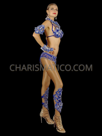 Fantastic Royal Blue Beaded Brazilian Samba Bikini Set