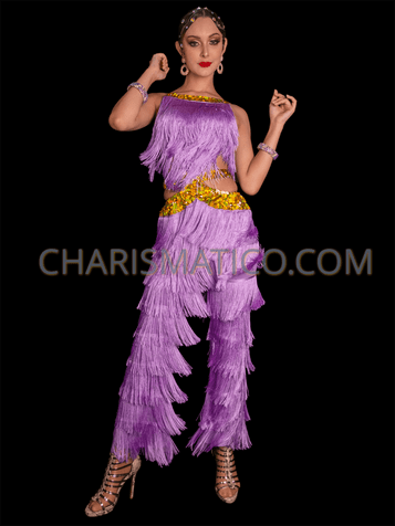 Latin Fringe Pants Outfit, Dance Pants With Fringe Dance Top & Shorts