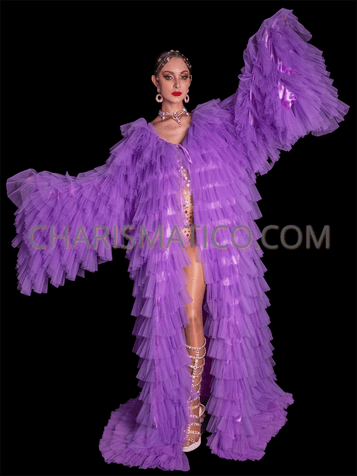 Petals of Lilac Purple Tulle Drag Queen Coat