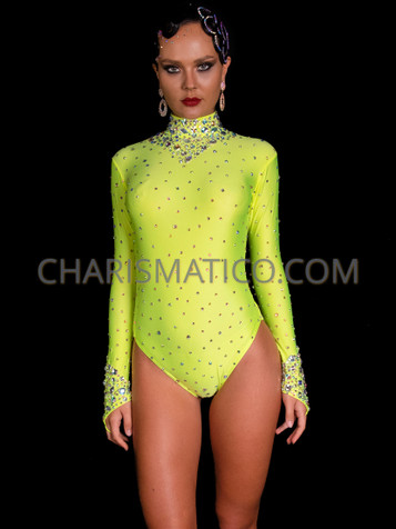Glitz and Glam Crystal Full-Sleeve Lycra Dance Bodysuit