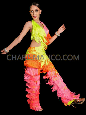 Black Fringed Latin Dance Fringe Pants For Women National Standard