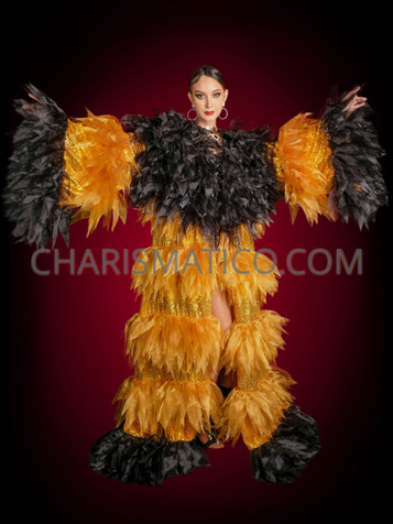 Exotic Large Collar Drag Queen Leaf Organza Reveal Coat