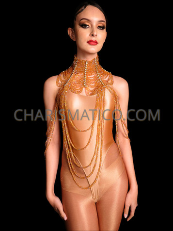 Iridescent Gold Crystal Bead Choker Diva Collar Necklace