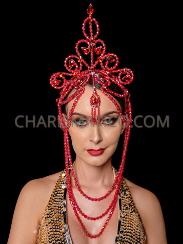 Red Fireside Enchantment Bead Showgirl Headdress