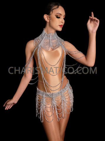 Silver Radiant Sparkle Crystal Necklace & Belt Set 