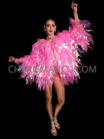 Pink Bold Iridescent Organza Leaf Jacket