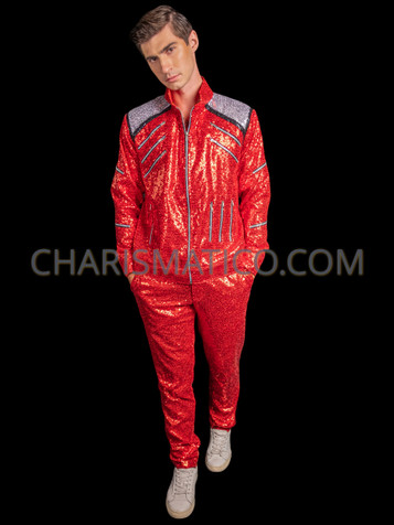 Michael Jackson Tribute Red Sequin Jacket and Pants Set