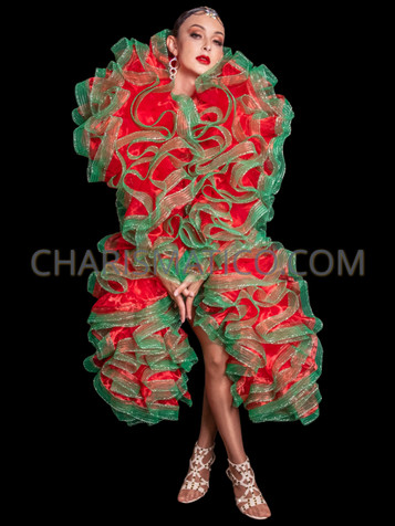 Red Christmas Glamour Ruffle Boa with Twinkling Net Trim