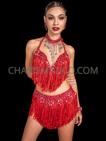 Sparkling Belly Dance Sequin Beaded Fringe Bra Top Nightclub Dance Party  Stage Performance Red 
