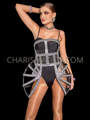 Showgirl's Sexy Iridescent Metallic Gold Underbust Corset Styled Cage Skirt