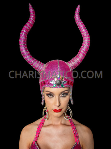  Pink Devil Horn Leather Maleficent Headdress Helmet