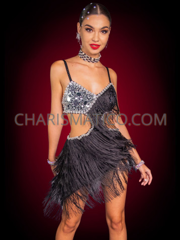 Black Sway Latin Fringe Dance Dress