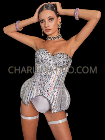 Diamond Frost Burlesque Satin Corset with Bulge hip