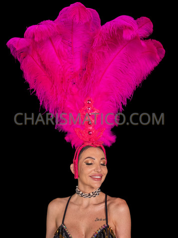 Fuchsia Hora Loca Samba Carnival Ostrich Feather Headdress