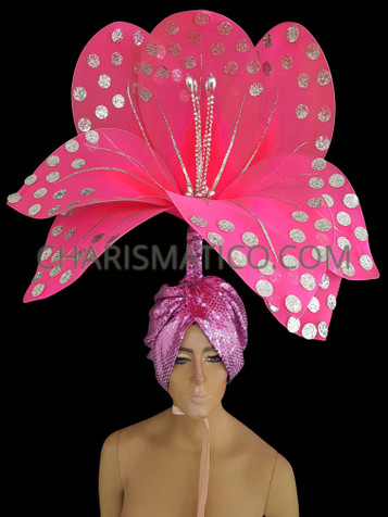Hibiscus Inspired Tropical Intense Pink Flower Headdress With Silver Highlights
