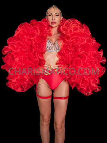 Drag Royalty Red Organza Ruffle Reveal Jacket