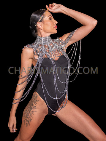 Silver High Neck Beaded Diva Showgirl Body Accessories Necklace