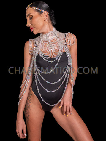 Crystal AB High Neck Beaded Diva Showgirl Body Accessories Necklace