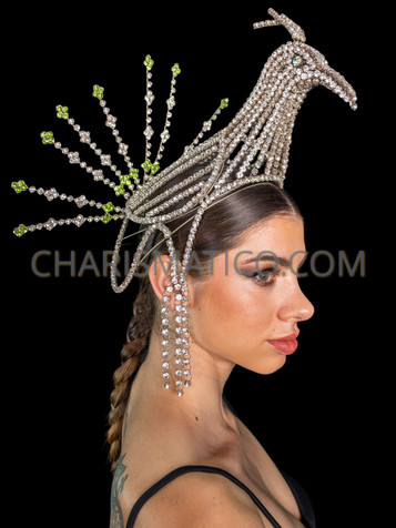  Enchanted Peacock Crystallized Showgirl Crown Headpiece 