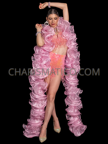 Charming Pink Ruffle Organza Boa with Delicate Pink Trim
