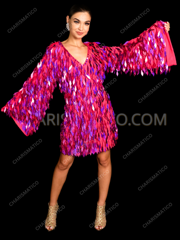 Fuchsia Drag Queen Wing Sleeve Glamour Dress