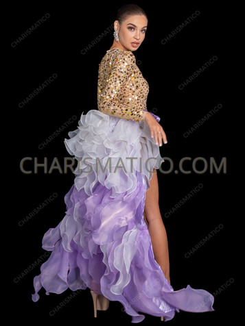 Lavender Ruffled Tail Back Skirt with Cascading Layers