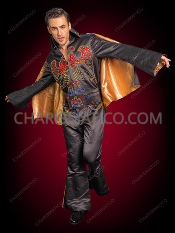 Black Stone Eagle Thunderbird Elvis Presley Jumpsuit with Cape