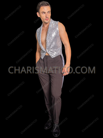 Men’s Silver Sequin Tuxedo Tailcoat Vest