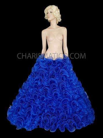 Blue Organza Shimmery Floor Length Circular Ruffle Skirt