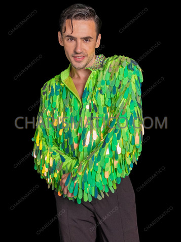 Neon Green Stardust Teardrop Sequin Rave Festival Men Jacket