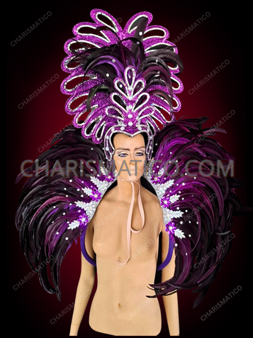 Majestic Purple Mardi Gras Carnival Headdress & Shoulder Collar