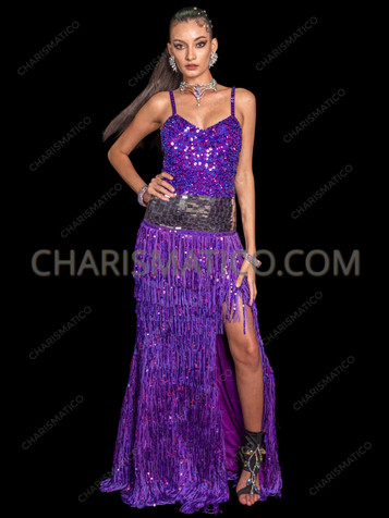 Purple Sequin Fringe Fantasy Drag Queen Gown