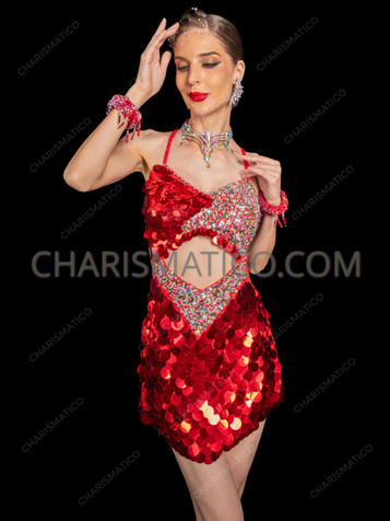 Red Sequin Cutout Mini Dance Dress 