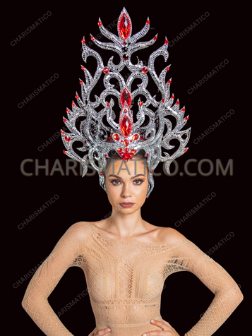 Ruby Queen Red Crystal Showgirl Headdress