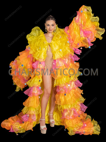 Sunburst Glitter Organza Ruffle Fantasy Drag Show Coat