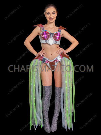 LED Light Up Futuristic Rave Top and Skirt Costume
