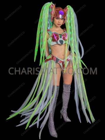 LED Light Up Futuristic Rave Top Costume Headdress Set