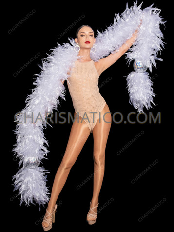 White Organza Burlesque Boa with Disco Sequin Ball Ends