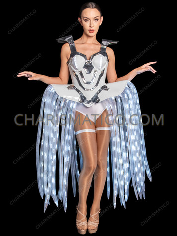 Silver Futuristic Armor Corset with LED Tentacle Skirt