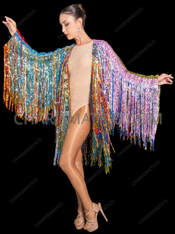 Rainbow Sequin Fringe Festival Long Sleeves coat