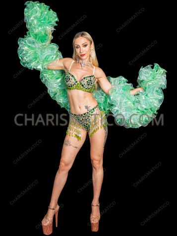 Two-Tone Lime Green Iridescent Organza Ruffle Burlesque Boa