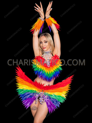 Pride Rainbow Feather Carnival Bra Costume Set