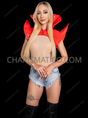 Inferno Edge Red Vinyl Avant-Garde Bolero Shrug