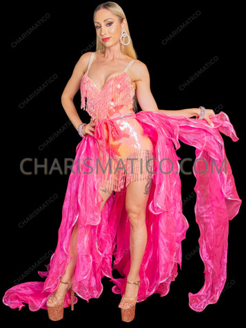Neon Pink Voluminous Organza Train Skirt
