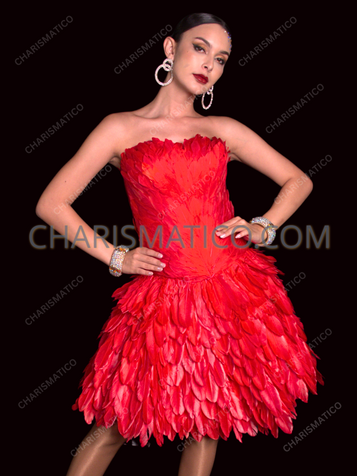 Fiery Red Feather Drag Queen Corset and Skirt Set