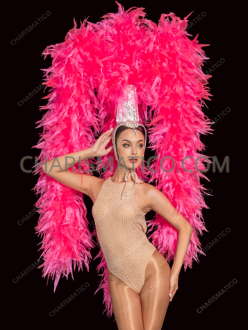 Neon Pink Giant Organza Plume Showgirl Towering Headdress