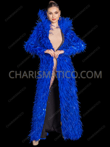 Royal Blue Glamorous Feather Drag Queen Showgirl Coat