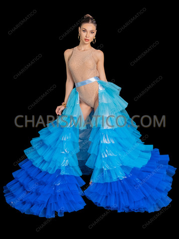 Ocean Dream Blue Gradient Ruffle Tulle Drag Queen Buttock Skirt