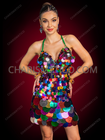 Multicolor Oversized Sequin Halter Dance Mini Dress Multicolor Oversized Sequin Halter Dance Mini Dress