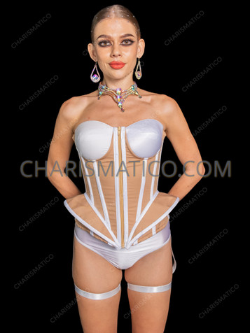 Runway Diva White Nude Satin Peplum Corset